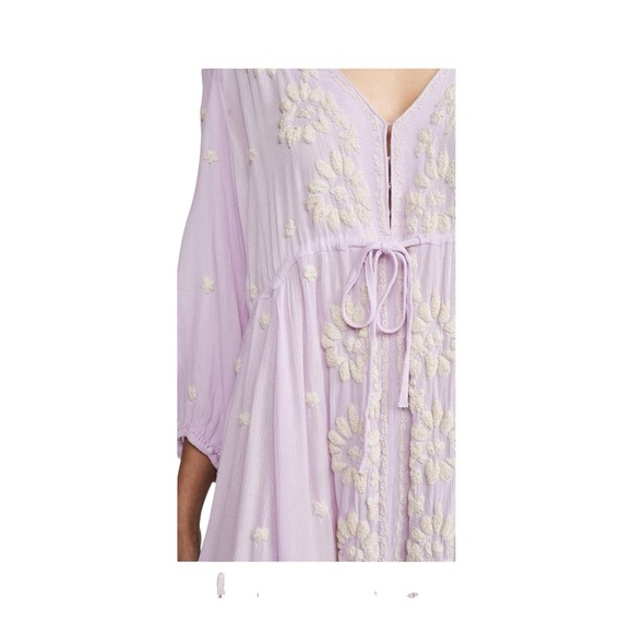 FREE PEOPLE Lilac Blossom Embroidered Fable BoHo Midi Dress XL peasant coquette - Picture 13 of 16